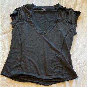 Free People Movement Black/Dark Gray V-Neck Workout Top